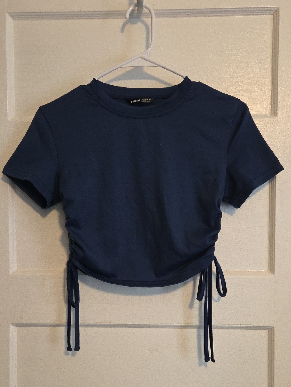 SHEIN Navy Side-Tie Cropped Tee
